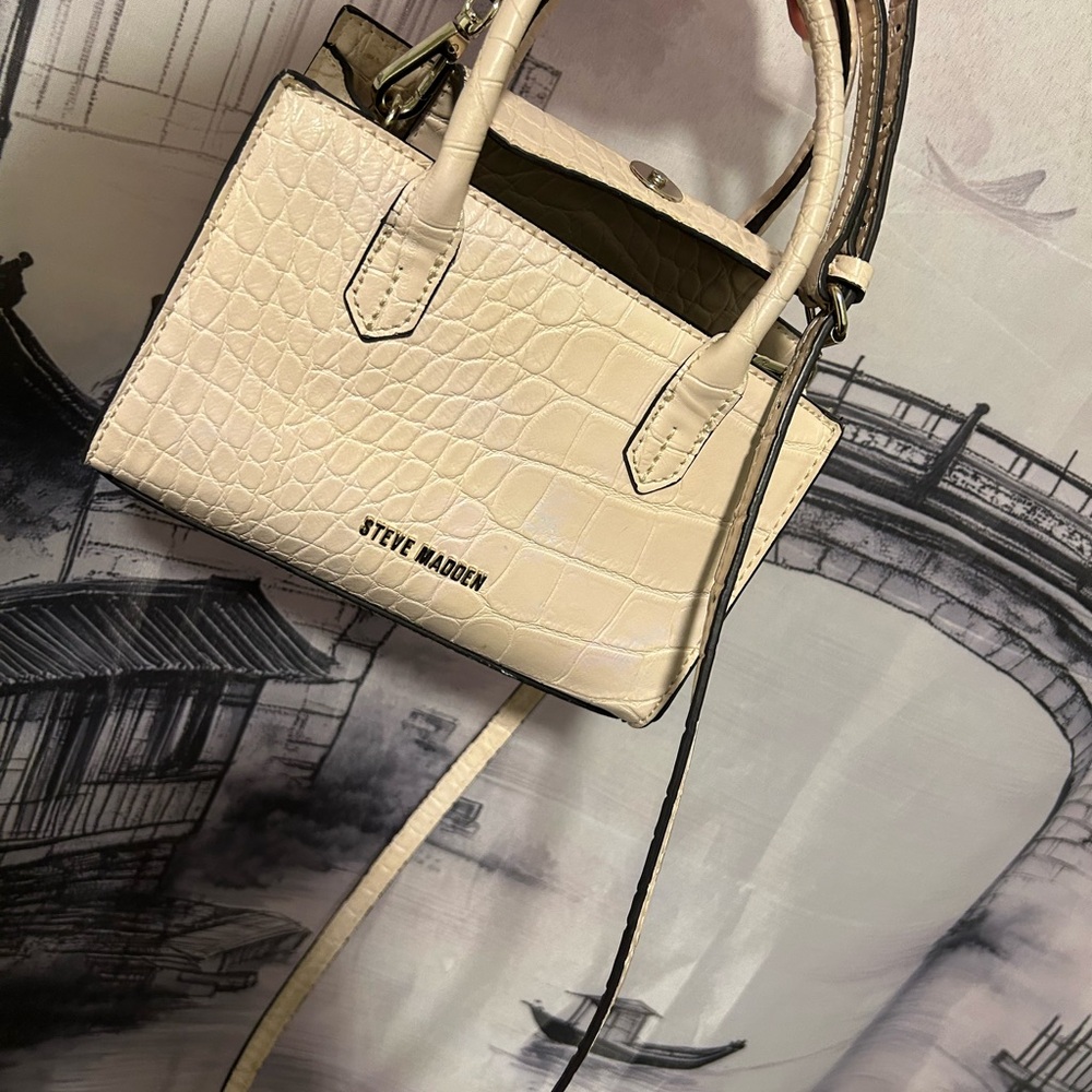 Steve Madden Ivory Croc-Embossed Satchel
